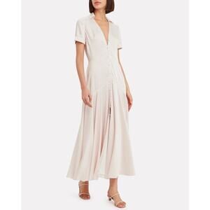 Alexis Satin Polka Dot Button Front Maxi Dress Medium White Pink Vintage Chic